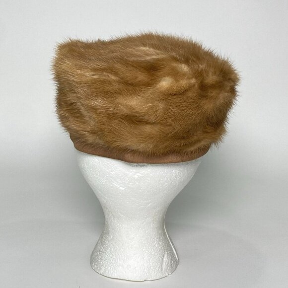 Vintage Brown Fur Pillbox Hat by Mister T Satin Lined Union Made in USA - Picture 2 of 7